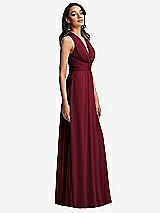 Side View Thumbnail - Burgundy Shirred Deep Plunge Neck Closed Back Chiffon Maxi Dress 