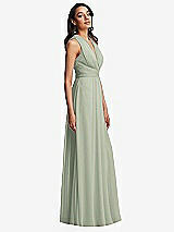 Side View Thumbnail - Celadon Shirred Deep Plunge Neck Closed Back Chiffon Maxi Dress 