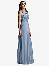 Side View Thumbnail - Cloudy Shirred Deep Plunge Neck Closed Back Chiffon Maxi Dress 