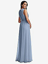 Rear View Thumbnail - Cloudy Shirred Deep Plunge Neck Closed Back Chiffon Maxi Dress 