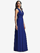 Side View Thumbnail - Cobalt Blue Shirred Deep Plunge Neck Closed Back Chiffon Maxi Dress 