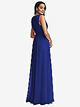 Rear View Thumbnail - Cobalt Blue Shirred Deep Plunge Neck Closed Back Chiffon Maxi Dress 