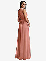 Rear View Thumbnail - Desert Rose Shirred Deep Plunge Neck Closed Back Chiffon Maxi Dress 