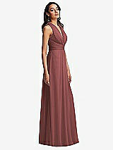 Side View Thumbnail - English Rose Shirred Deep Plunge Neck Closed Back Chiffon Maxi Dress 