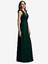 Side View Thumbnail - Evergreen Shirred Deep Plunge Neck Closed Back Chiffon Maxi Dress 