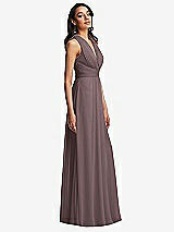 Side View Thumbnail - French Truffle Shirred Deep Plunge Neck Closed Back Chiffon Maxi Dress 