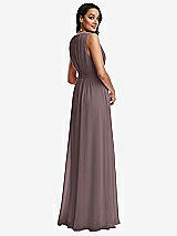 Rear View Thumbnail - French Truffle Shirred Deep Plunge Neck Closed Back Chiffon Maxi Dress 