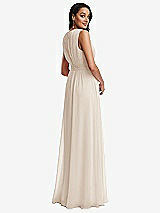 Rear View Thumbnail - Oat Shirred Deep Plunge Neck Closed Back Chiffon Maxi Dress 