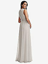 Rear View Thumbnail - Oyster Shirred Deep Plunge Neck Closed Back Chiffon Maxi Dress 