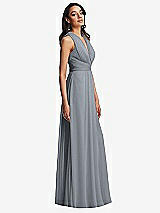 Side View Thumbnail - Platinum Shirred Deep Plunge Neck Closed Back Chiffon Maxi Dress 