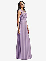 Side View Thumbnail - Pale Purple Shirred Deep Plunge Neck Closed Back Chiffon Maxi Dress 