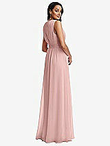 Rear View Thumbnail - Rose - PANTONE Rose Quartz Shirred Deep Plunge Neck Closed Back Chiffon Maxi Dress 