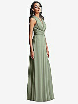 Side View Thumbnail - Sage Shirred Deep Plunge Neck Closed Back Chiffon Maxi Dress 