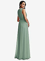 Rear View Thumbnail - Seagrass Shirred Deep Plunge Neck Closed Back Chiffon Maxi Dress 