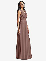 Side View Thumbnail - Sienna Shirred Deep Plunge Neck Closed Back Chiffon Maxi Dress 