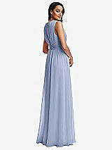 Rear View Thumbnail - Sky Blue Shirred Deep Plunge Neck Closed Back Chiffon Maxi Dress 