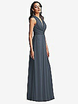 Side View Thumbnail - Silverstone Shirred Deep Plunge Neck Closed Back Chiffon Maxi Dress 