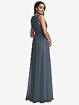 Rear View Thumbnail - Silverstone Shirred Deep Plunge Neck Closed Back Chiffon Maxi Dress 