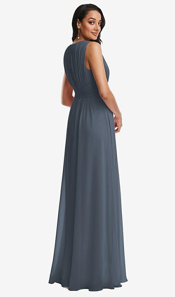 Back View - Silverstone Shirred Deep Plunge Neck Closed Back Chiffon Maxi Dress 