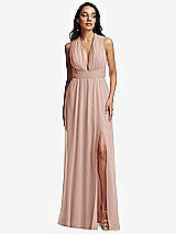 Front View Thumbnail - Toasted Sugar Shirred Deep Plunge Neck Closed Back Chiffon Maxi Dress 