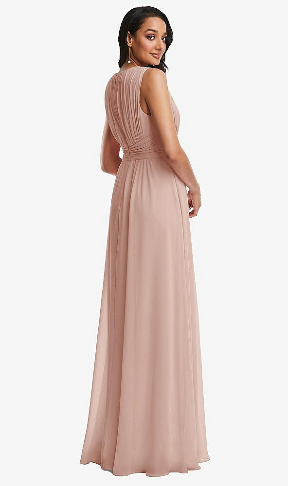 Back View - Toasted Sugar Shirred Deep Plunge Neck Closed Back Chiffon Maxi Dress 