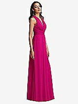 Side View Thumbnail - Think Pink Shirred Deep Plunge Neck Closed Back Chiffon Maxi Dress 