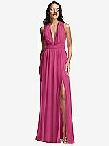 Front View Thumbnail - Tea Rose Shirred Deep Plunge Neck Closed Back Chiffon Maxi Dress 