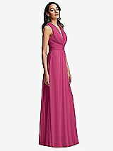 Side View Thumbnail - Tea Rose Shirred Deep Plunge Neck Closed Back Chiffon Maxi Dress 