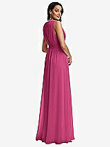 Rear View Thumbnail - Tea Rose Shirred Deep Plunge Neck Closed Back Chiffon Maxi Dress 