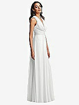 Side View Thumbnail - White Shirred Deep Plunge Neck Closed Back Chiffon Maxi Dress 