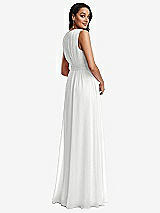 Rear View Thumbnail - White Shirred Deep Plunge Neck Closed Back Chiffon Maxi Dress 