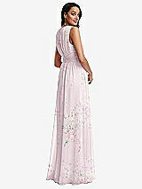 Rear View Thumbnail - Watercolor Print Shirred Deep Plunge Neck Closed Back Chiffon Maxi Dress 