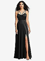 Front View Thumbnail - Black Dual Strap V-Neck Lace-Up Open-Back Maxi Dress