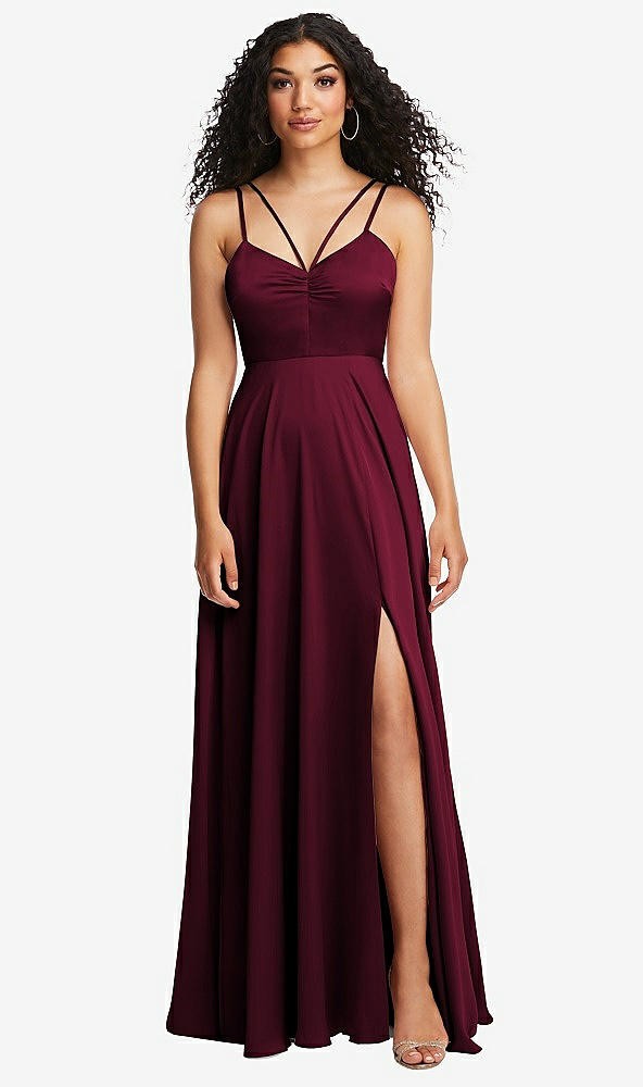 Front View - Cabernet Dual Strap V-Neck Lace-Up Open-Back Maxi Dress