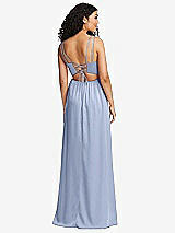 Rear View Thumbnail - Sky Blue Dual Strap V-Neck Lace-Up Open-Back Maxi Dress