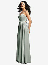 Side View Thumbnail - Willow Green Dual Strap V-Neck Lace-Up Open-Back Maxi Dress