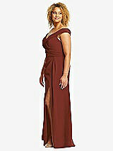 Alt View 2 Thumbnail - Auburn Moon Cuffed Off-the-Shoulder Pleated Faux Wrap Maxi Dress