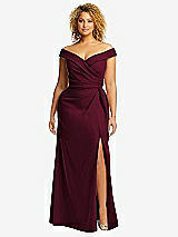 Alt View 1 Thumbnail - Cabernet Cuffed Off-the-Shoulder Pleated Faux Wrap Maxi Dress