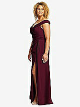 Alt View 2 Thumbnail - Cabernet Cuffed Off-the-Shoulder Pleated Faux Wrap Maxi Dress