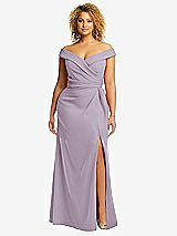 Alt View 1 Thumbnail - Lilac Haze Cuffed Off-the-Shoulder Pleated Faux Wrap Maxi Dress