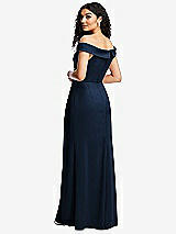 Rear View Thumbnail - Midnight Navy Cuffed Off-the-Shoulder Pleated Faux Wrap Maxi Dress