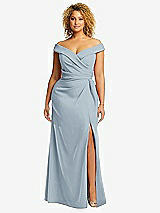 Alt View 1 Thumbnail - Mist Cuffed Off-the-Shoulder Pleated Faux Wrap Maxi Dress