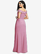 Rear View Thumbnail - Powder Pink Cuffed Off-the-Shoulder Pleated Faux Wrap Maxi Dress