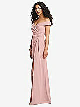 Side View Thumbnail - Rose - PANTONE Rose Quartz Cuffed Off-the-Shoulder Pleated Faux Wrap Maxi Dress