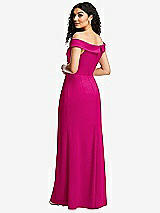 Rear View Thumbnail - Think Pink Cuffed Off-the-Shoulder Pleated Faux Wrap Maxi Dress