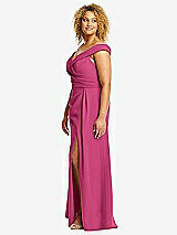 Alt View 2 Thumbnail - Tea Rose Cuffed Off-the-Shoulder Pleated Faux Wrap Maxi Dress