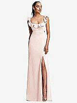 Front View Thumbnail - Blush Ruffle-Trimmed Neckline Cutout Tie-Back Trumpet Gown