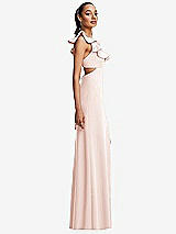 Side View Thumbnail - Blush Ruffle-Trimmed Neckline Cutout Tie-Back Trumpet Gown