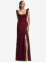 Front View Thumbnail - Cabernet Ruffle-Trimmed Neckline Cutout Tie-Back Trumpet Gown