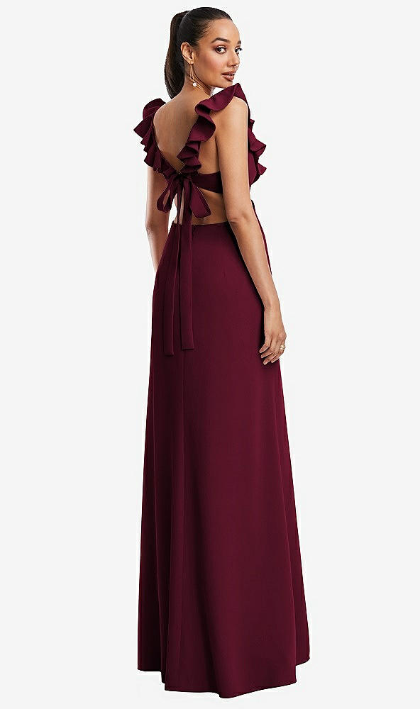 Back View - Cabernet Ruffle-Trimmed Neckline Cutout Tie-Back Trumpet Gown